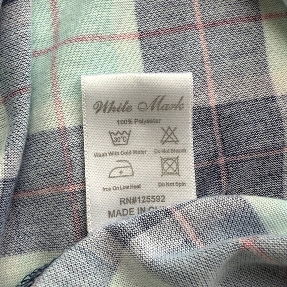 White Mark Plaid Light Blue & Navy Button-Up Shirt Long Sleeves Womens Size XL - Picture 5 of 6